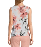 Multiples Petite Size Knit Floral 3/4 Sleeve Open-Front Matching Tank Top