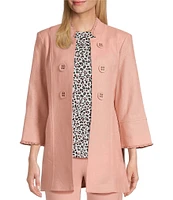 Multiples Petite Size Linen-Blend Stand Collar 3/4 Flounce Sleeve Open-Front Jacket