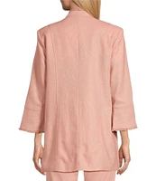 Multiples Petite Size Linen-Blend Stand Collar 3/4 Flounce Sleeve Open-Front Jacket