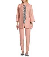 Multiples Petite Size Linen-Blend Stand Collar 3/4 Flounce Sleeve Open-Front Jacket