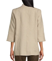 Multiples Petite Size Linen-Blend Stand Collar 3/4 Flounce Sleeve Open-Front Jacket