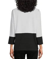 Multiples Petite Size Solid Stripe Jacquard Stand Collar 3/4 Sleeve Fitted Button Front Jacket