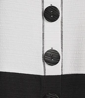 Multiples Petite Size Solid Stripe Jacquard Stand Collar 3/4 Sleeve Fitted Button Front Jacket