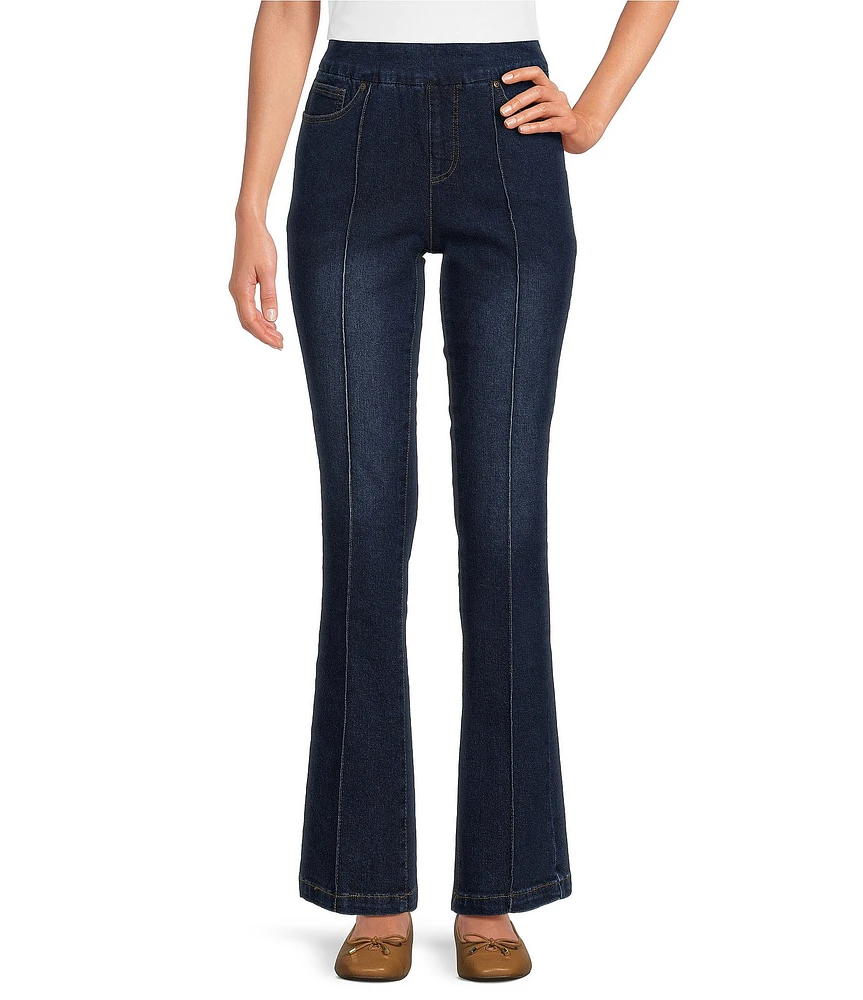 Multiples Petite Size Stretch Denim Flare Leg Pull-On Pants