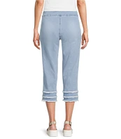 Multiples Petite Size Stretch Denim Wide Waistband Triple Fringe Hem Pull-On Jeans