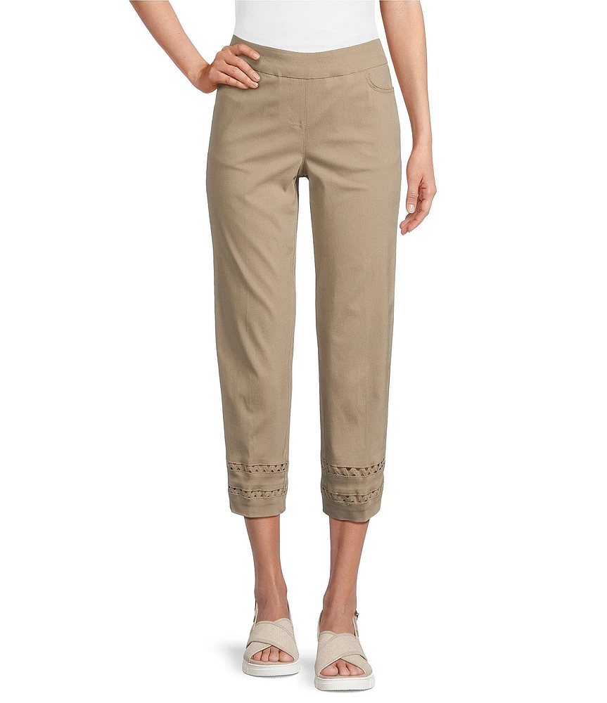 Multiples Petite Size Stretch Twill Fitted Rick-Rack Hem Detail Pull-On Pants