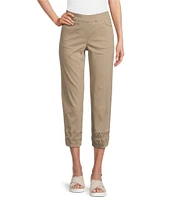 Multiples Petite Size Stretch Twill Fitted Rick-Rack Hem Detail Pull-On Pants
