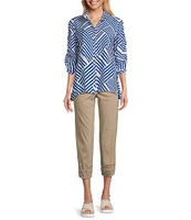 Multiples Petite Size Stretch Twill Fitted Rick-Rack Hem Detail Pull-On Pants