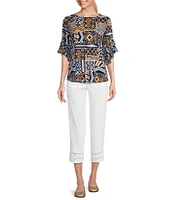 Multiples Petite Size Stretch Twill Fitted Rick-Rack Hem Detail Pull-On Pants