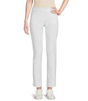 Slimsation® by Multiples Petite Size Wide Waistband Pull-On Plain Weave Ankle Pants