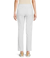 Slimsation® by Multiples Petite Size Wide Waistband Pull-On Plain Weave Ankle Pants