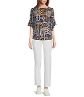 Slimsation® by Multiples Petite Size Wide Waistband Pull-On Plain Weave Ankle Pants