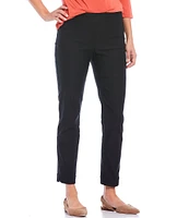 Slimsation® by Multiples Petite Size Wide Waistband Pull-On Plain Weave Ankle Pants