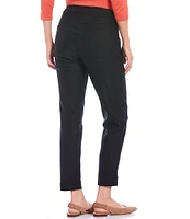 Slimsation® by Multiples Petite Size Wide Waistband Pull-On Plain Weave Ankle Pants