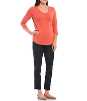 Slimsation® by Multiples Petite Size Wide Waistband Pull-On Plain Weave Ankle Pants