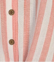 Multiples Petite Size Yarn-Dye Stripe Point Collar Long Roll-Tab Sleeve Button-Front Shirt