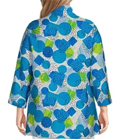 Multiples Plus Size Crinkle Woven Printed Stand Collar V-Neck 3/4 Sleeve Button-Front Shirt