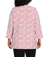 Multiples Plus Size Crinkle Woven Printed Wire Collar 3/4 Sleeve Hi-Low Hem Button Front Shirt