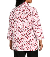 Multiples Plus Size Crinkle Woven Printed Wire Collar 3/4 Sleeve Hi-Low Hem Button Front Shirt