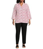 Multiples Plus Size Crinkle Woven Printed Wire Collar 3/4 Sleeve Hi-Low Hem Button Front Shirt