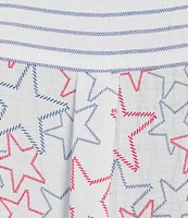 Multiples Plus Size Crinkle Woven Star Stripe Print Point Collar Long Roll-Tab Sleeve Hi-Low Hem Button Front Shirt