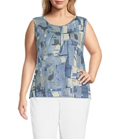 Multiples Plus Size Knit Block Multi Long Sleeve Open-Front Matching Tank Top Set