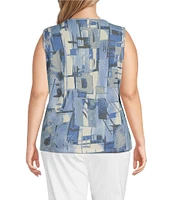Multiples Plus Size Knit Block Multi Long Sleeve Open-Front Matching Tank Top Set