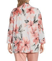 Multiples Plus Size Knit Pink Print Long Sleeve Open-Front Matching Tank Top Set