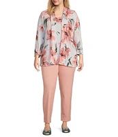 Multiples Plus Size Knit Pink Print Long Sleeve Open-Front Matching Tank Top Set