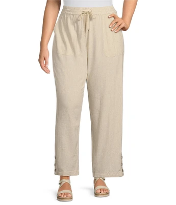 Multiples Plus Size Linen-Blend Drawstring Elastic Waist Pull-On Ankle Pants