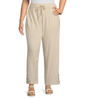 Multiples Plus Size Linen-Blend Drawstring Elastic Waist Pull-On Ankle Pants