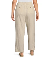 Multiples Plus Size Linen-Blend Drawstring Elastic Waist Pull-On Ankle Pants