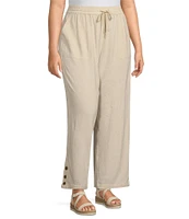 Multiples Plus Size Linen-Blend Drawstring Elastic Waist Pull-On Ankle Pants