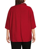 Multiples Plus Size Faux-Zipper Trim Mock Neck 3/4 Dolman Sleeve Hi-Low Hem Sweater Knit Top