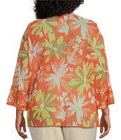 Multiples Plus Size Onionskin Melon Print Shawl Neck 3/4 Flounce Sleeve Open-Front Jacket