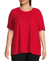 Multiples Plus Size Scoop Neck Elbow Sleeve Wave Knit Fitted Top