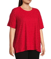 Multiples Plus Size Scoop Neck Elbow Sleeve Wave Knit Fitted Top