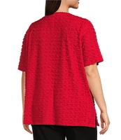 Multiples Plus Size Scoop Neck Elbow Sleeve Wave Knit Fitted Top