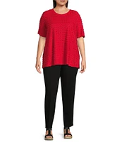 Multiples Plus Size Scoop Neck Elbow Sleeve Wave Knit Fitted Top