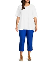 Multiples Plus Size Scoop Neck Elbow Sleeve Wave Knit Fitted Top