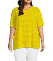 Multiples Plus Size Scoop Neck Elbow Sleeve Wave Knit Fitted Top