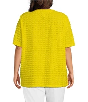Multiples Plus Size Scoop Neck Elbow Sleeve Wave Knit Fitted Top