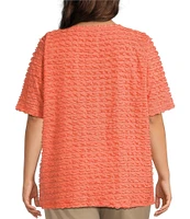 Multiples Plus Size Scoop Neck Elbow Sleeve Wave Knit Fitted Top
