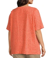 Multiples Plus Size Scoop Neck Elbow Sleeve Wave Knit Fitted Top