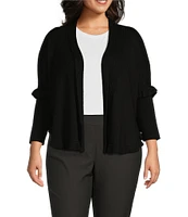 Multiples Plus Size Shawl Collar 3/4 Sleeve Ruffle Trim Open-Front Sweater Knit Cardigan