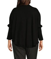 Multiples Plus Size Shawl Collar 3/4 Sleeve Ruffle Trim Open-Front Sweater Knit Cardigan