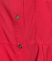 Multiples Plus Size Solid Lyocell Point Collar 3/4 Flounce Sleeve Button Front Peplum Jacket