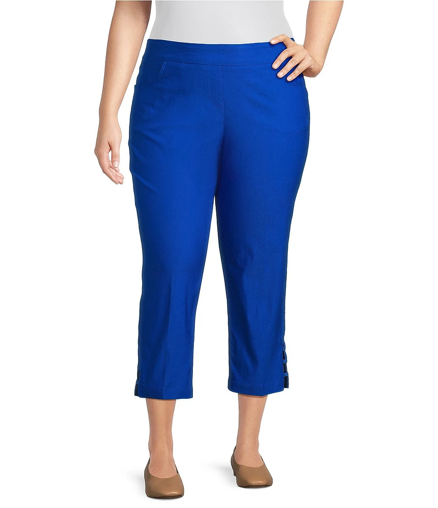 Multiples Plus Size Solid Straight Ladder Hem Pull-On Twill Crop Pants