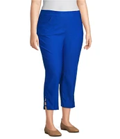 Multiples Plus Size Solid Straight Ladder Hem Pull-On Twill Crop Pants