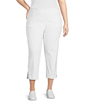 Multiples Plus Size Solid Straight Ladder Hem Pull-On Twill Crop Pants